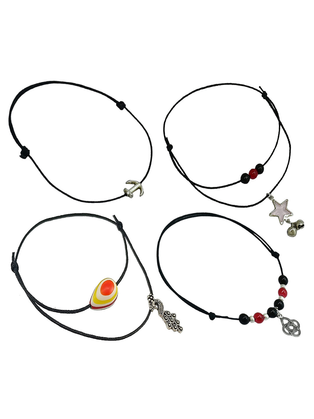 HIGH TRENDZ Set Of 4 Oxidized Single Charms Anklet