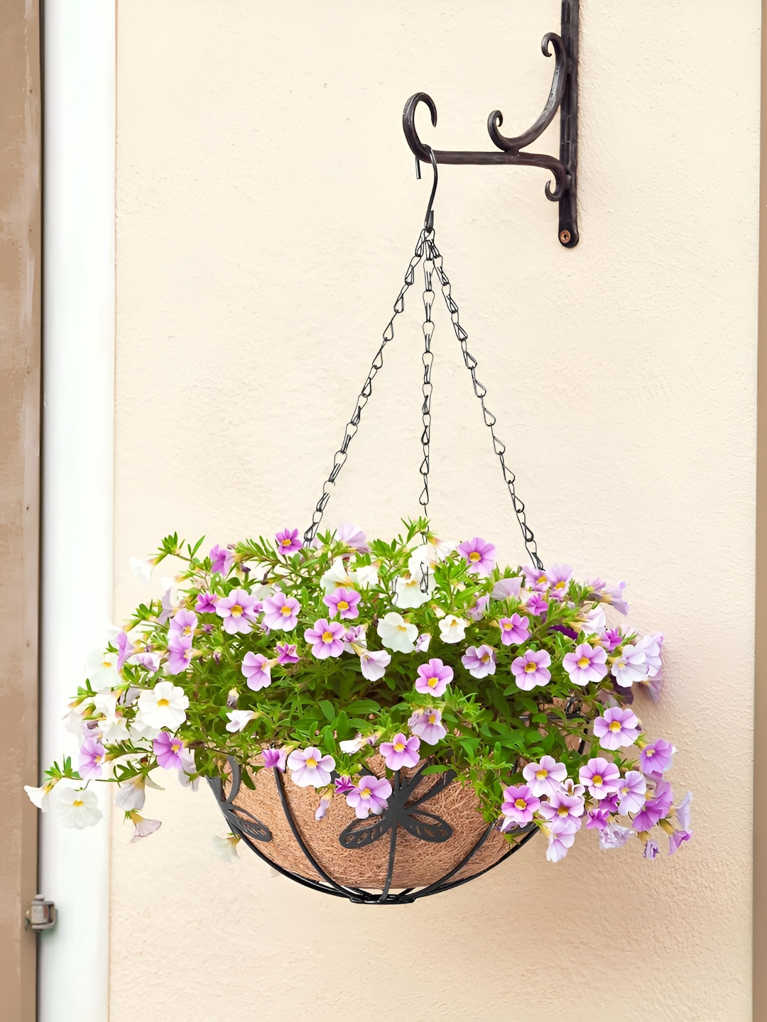 Garden King 2-Pcs Black & Brown Coir Hanging Basket Planter With Metal DetachableHanger