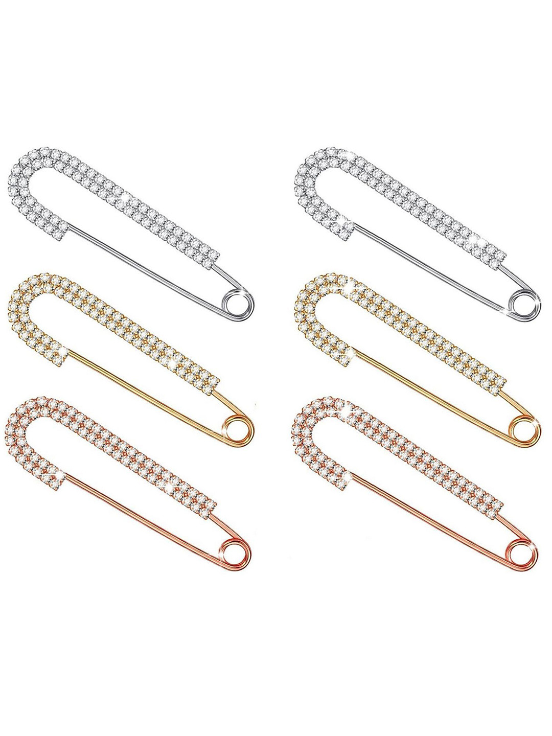 VAMA Women 6 Pcs Multicolor Rhinestone Sarees Brooch Pin