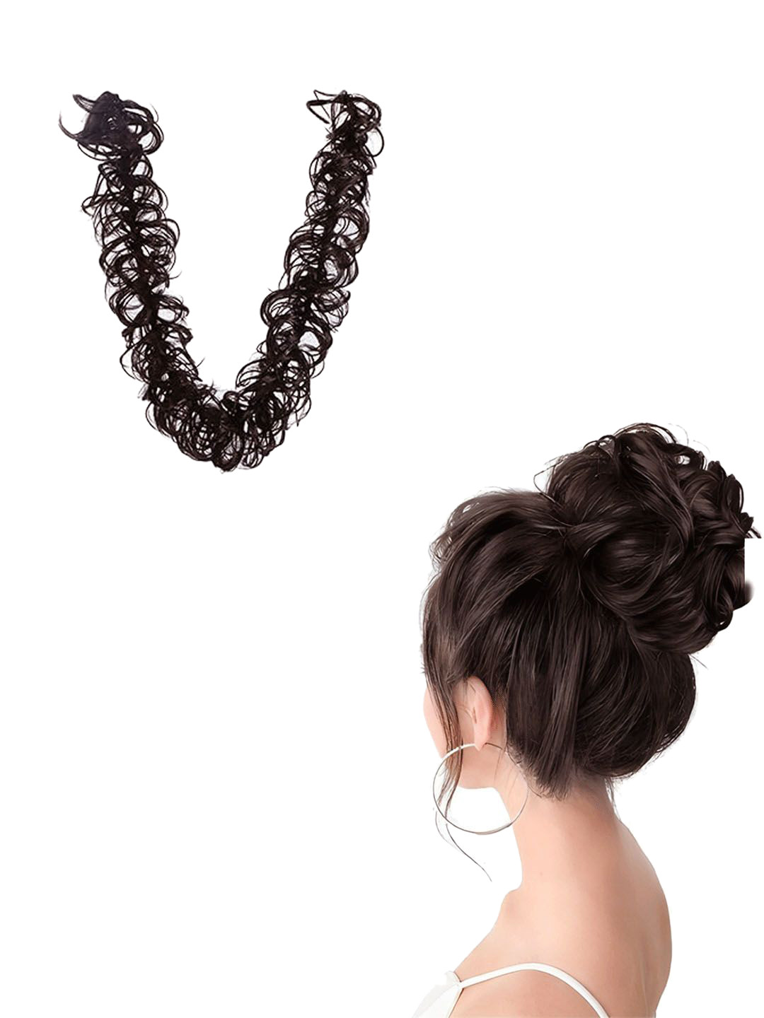 D-Divine Long Frill Hair Bun Messy Hair Extension- Brown