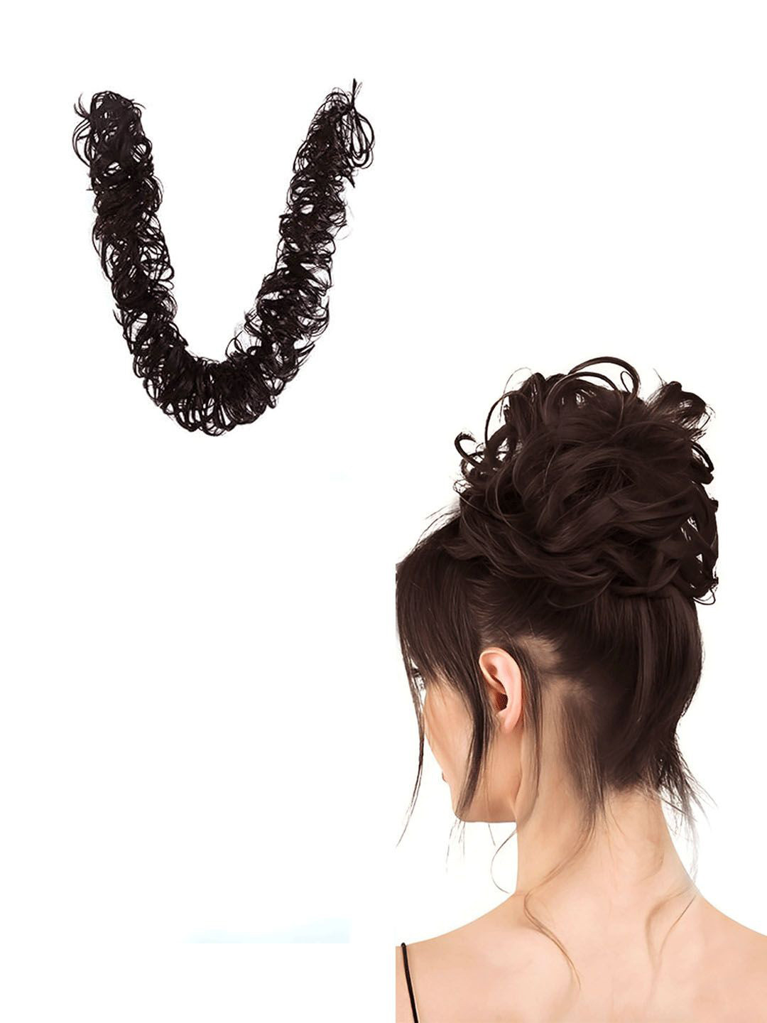 D-Divine Long Frill Messy Hair Bun Extension - Brown