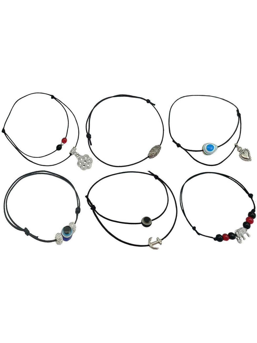 HIGH TRENDZ Pack of 6 Single Leg Thread Knot Cotton Dori Anklet