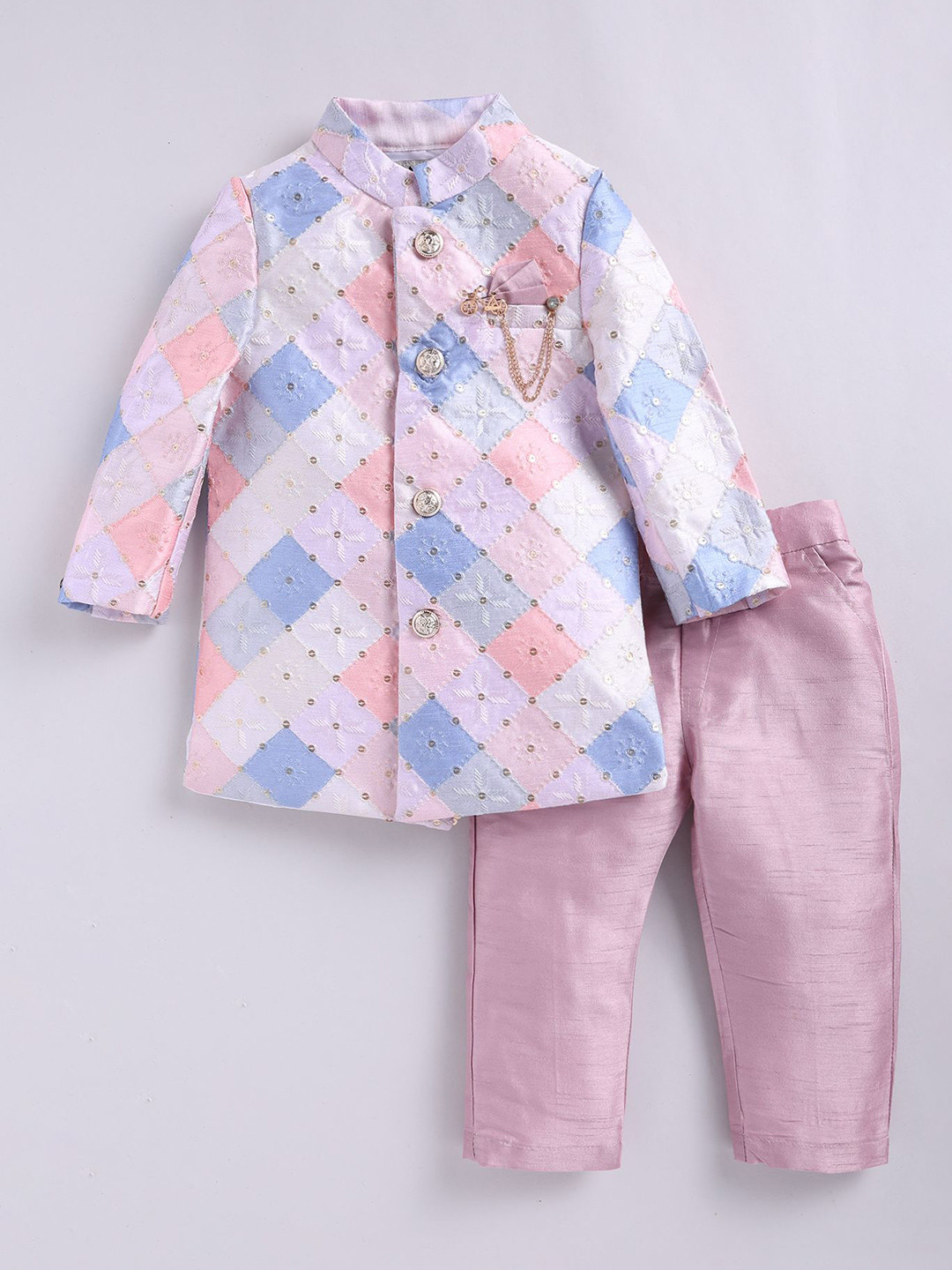 LITTLE COLLARS Boys Embroidered Mandarin Collar Achkan Jodhpuri Set