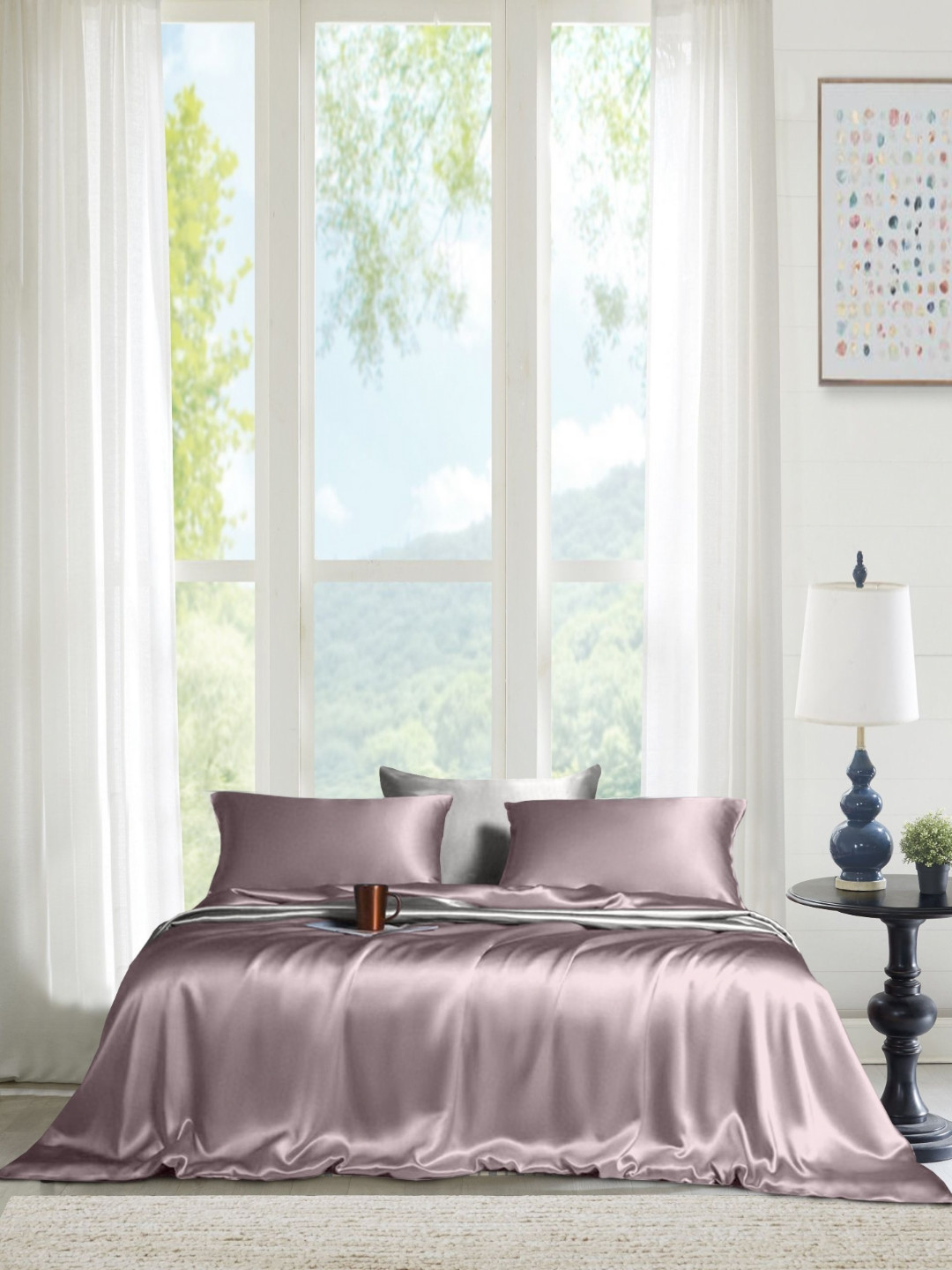 THE LINEN COMPANY Winter Collection Purple Cotton 300 TC King Fine Bedsheet with 2 Pillow Covers-274.13 x 120 inches