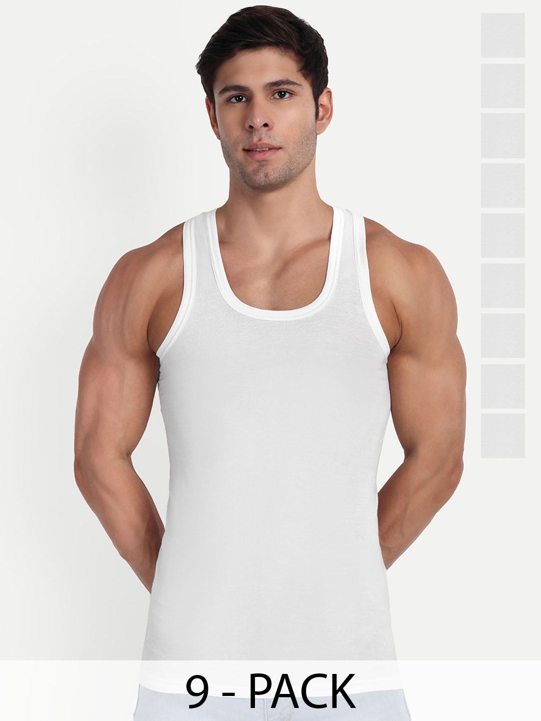 KANSAL Pack Of 9 Scoops Neck Innerwear Vests16-MACHU_RN_P9