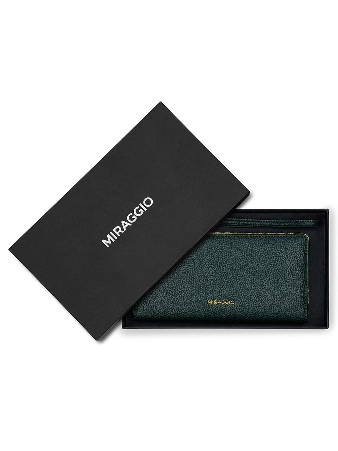 MIRAGGIO Carmen Green Wallet With Zipper Closure & Detachable Wrist Strap