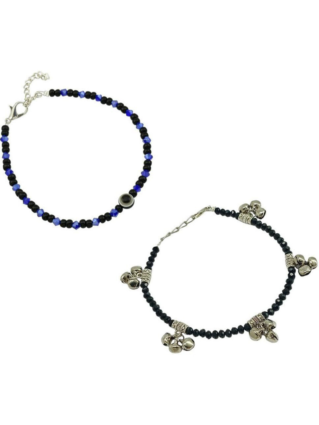 HIGH TRENDZ Set Of 2 Single Leg Crystal Beaded Anklet