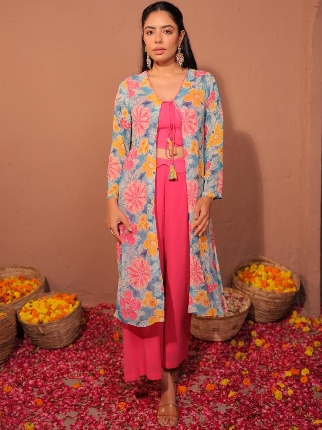 Komarri U Printed Top Jacket With Palazzo Co-Ords