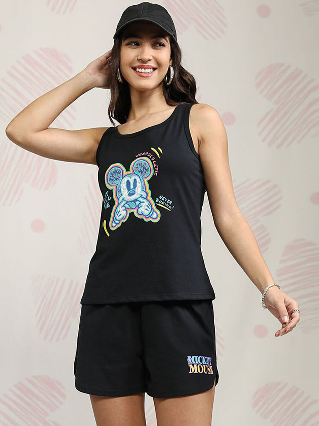 Tokyo Talkies Disney Women Mickey Mouse Printed Tank Top With Relaxed Fit Shorts