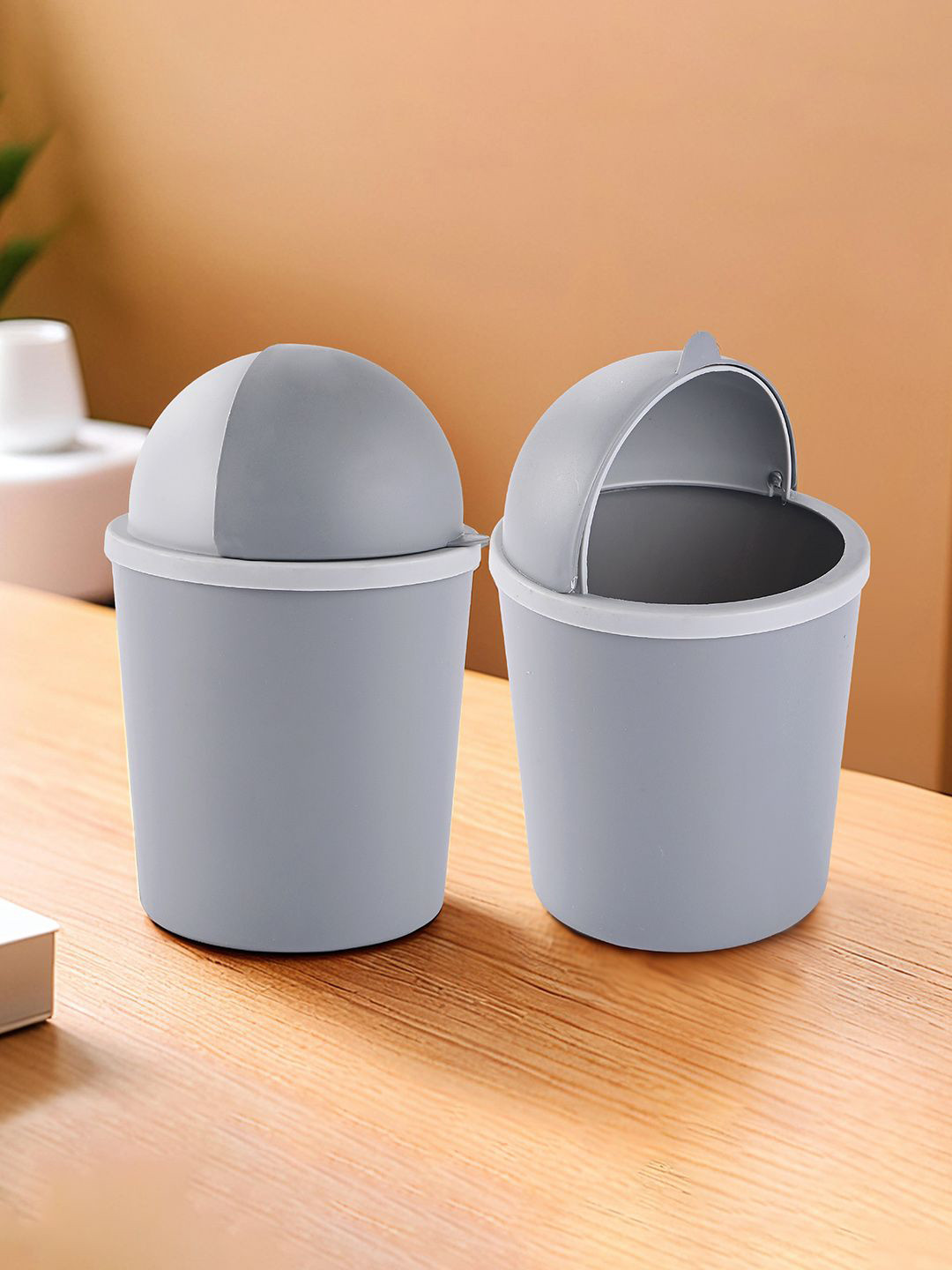 Kuber Industries Grey 2 Pieces Small Desk Open Dustbins