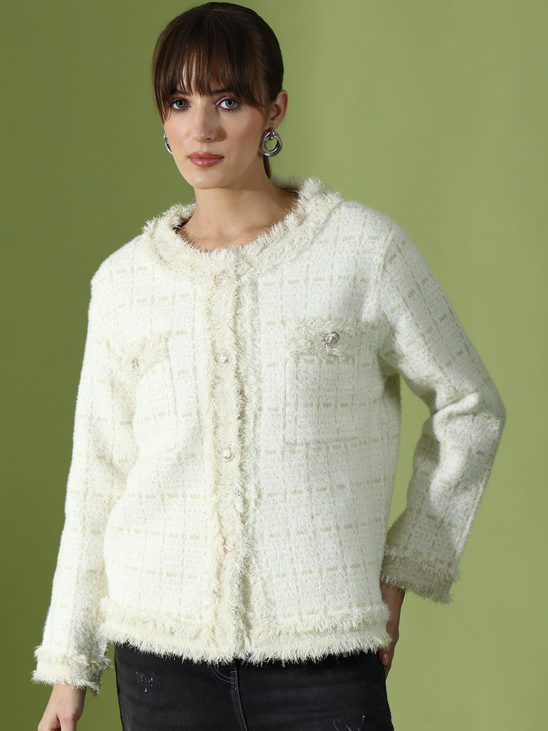 The Roadster Lifestyle Co Self Design Long Sleeve Woolen Overcoat