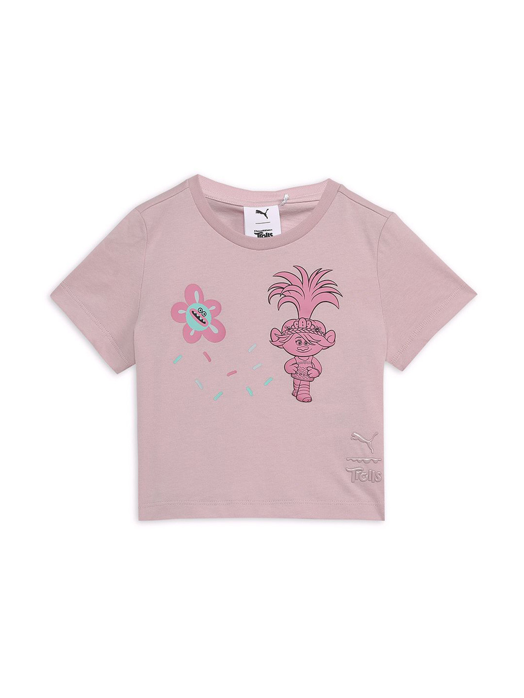 Puma x TROLLS Girls Graphic Printed Cotton Short Sleeve T-Shirt