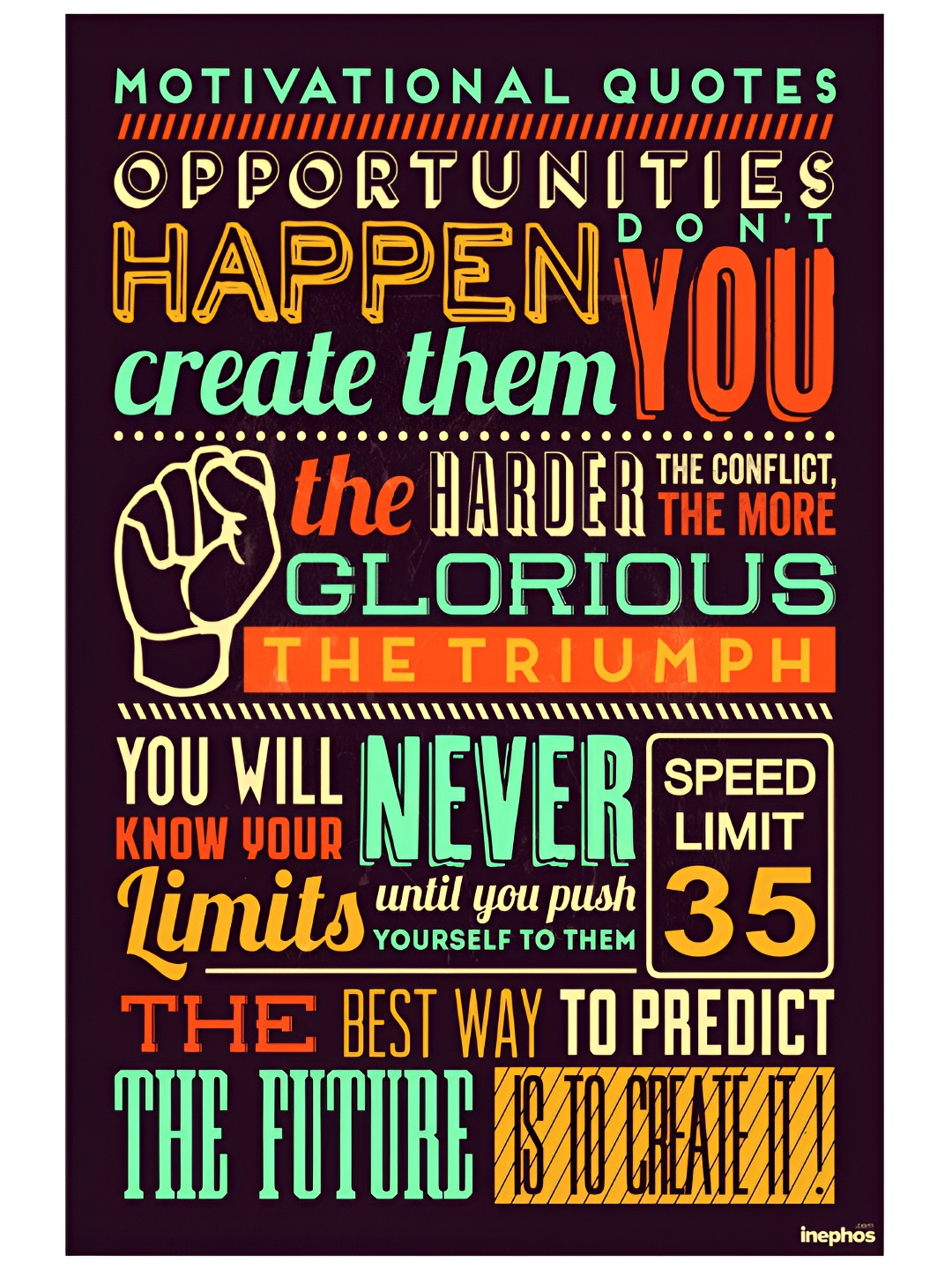 Inephos Orange Colored & Green Quotes Printed Wall Poster