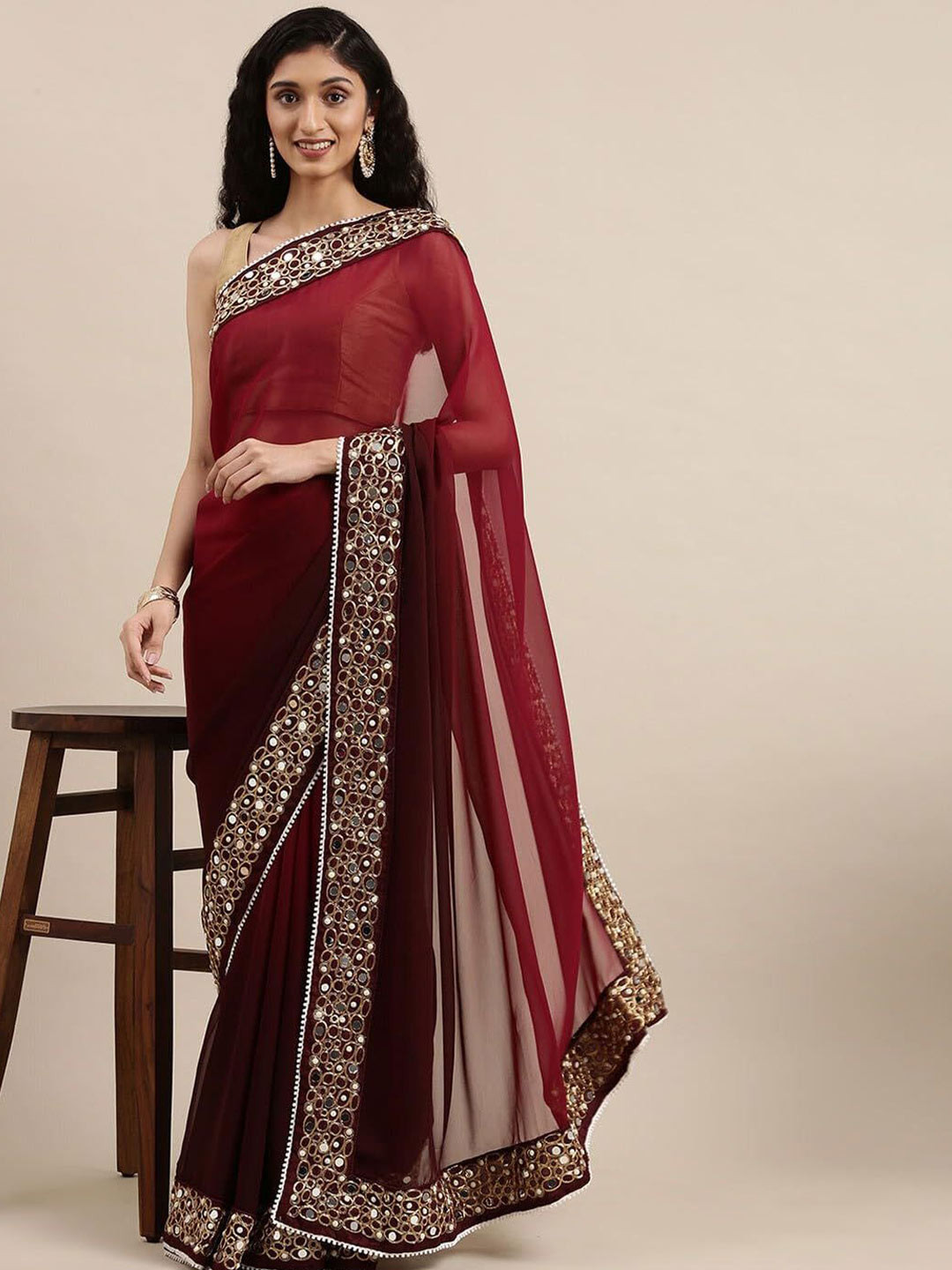 Shiroya Brothers Mirror Work Pure Georgette Bandhani Saree