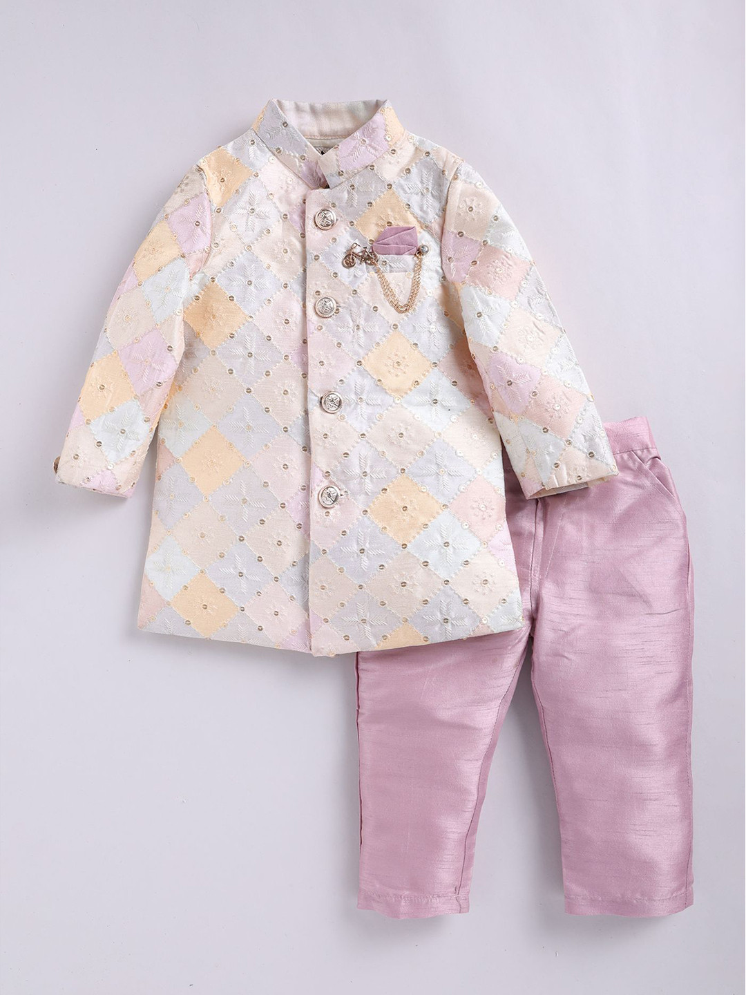 Little Collars Boys Sequined Embellished Mandarin Collar Achkan Jodhpuri Set