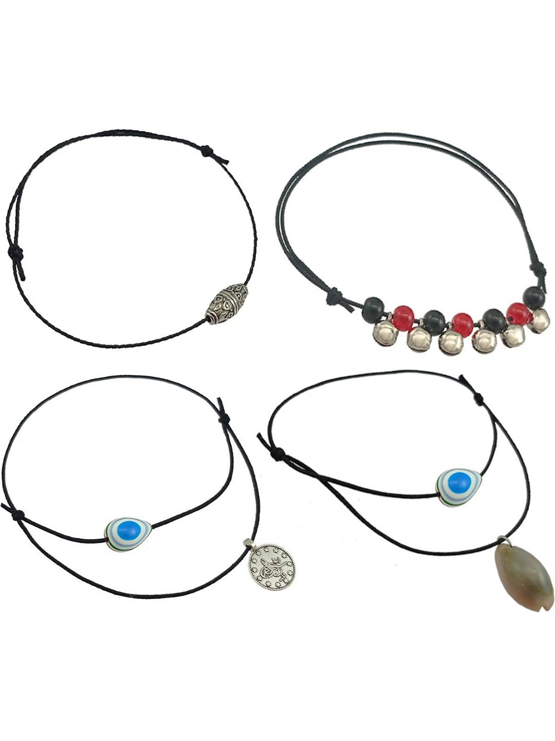 HIGH TRENDZ Set Of 4 Oxidized Single Charms Anklet