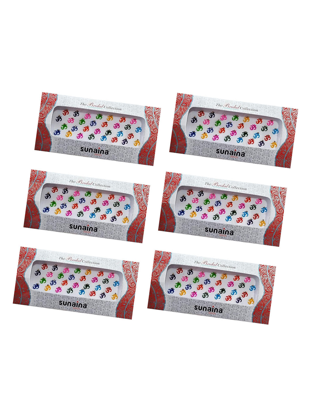 Sunaina Set Of 6 Om Velvet Bindi with Golden Stone