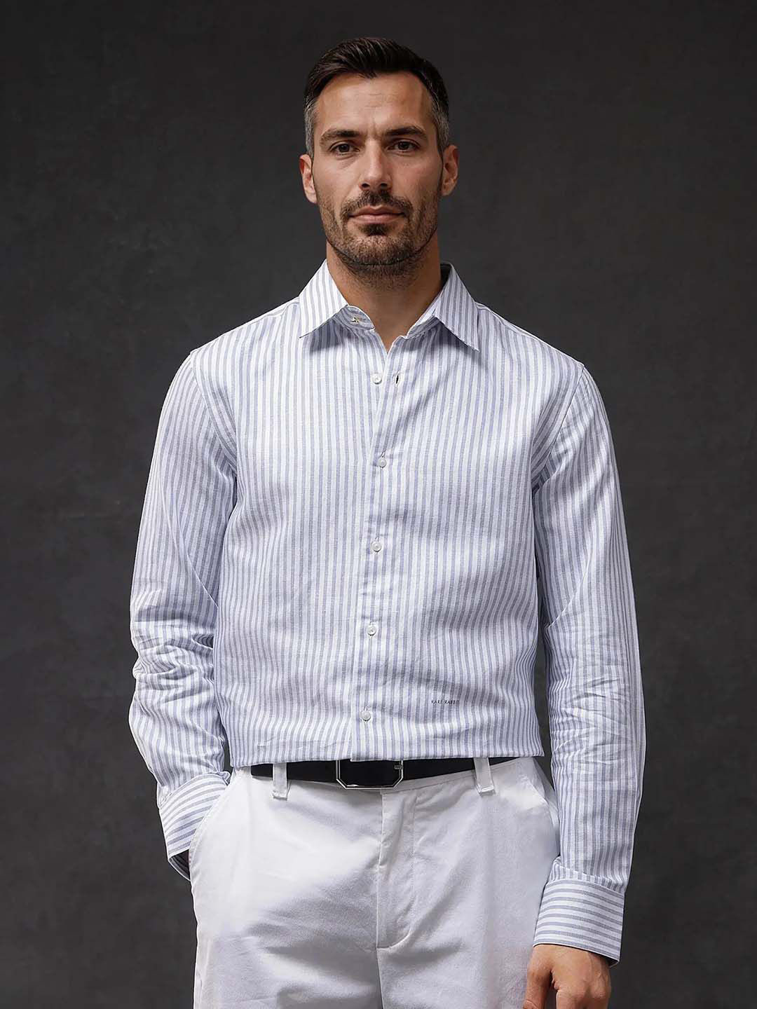 RARE RABBIT Men Comfort Spread Collar Vertical Striped Cotton Formal Shirt