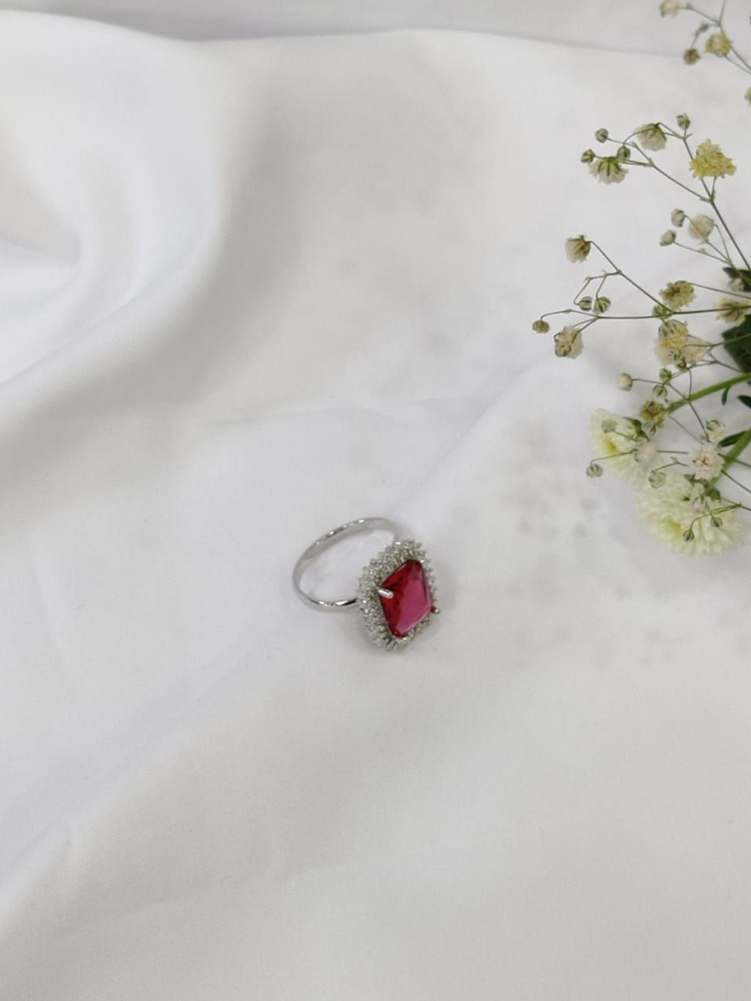 Niska Cubic Zirconia Stone Studded Square Shaped Finger Ring