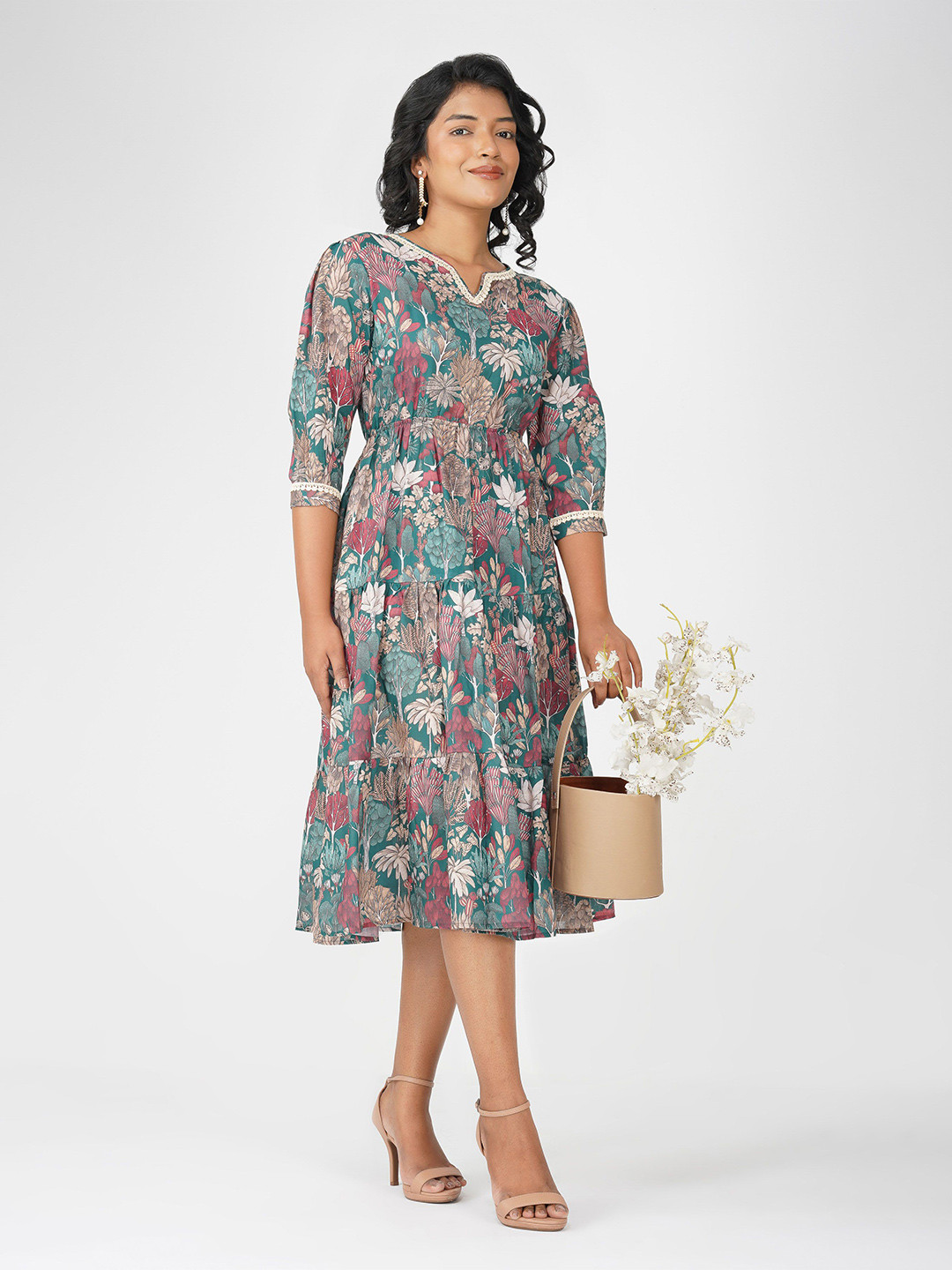 Bindigasm Print Layered A-Line Midi Dress