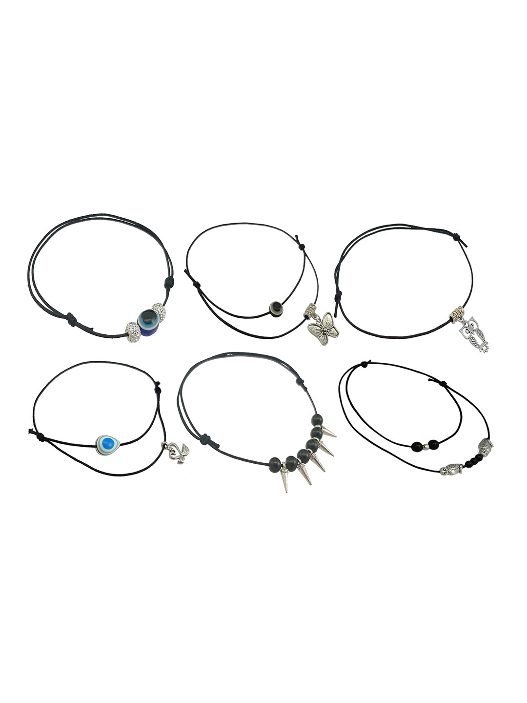 HIGH TRENDZ Black Thread Adjustable Knot Oxidised Beads Nazariya Anklet