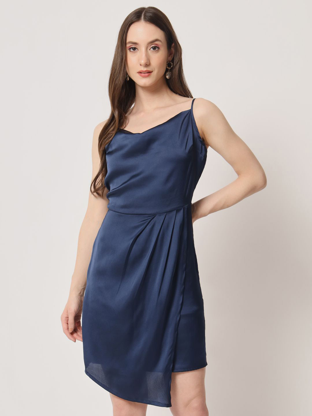 BAESD Cowl Neck Satin Sheath Mini Dress