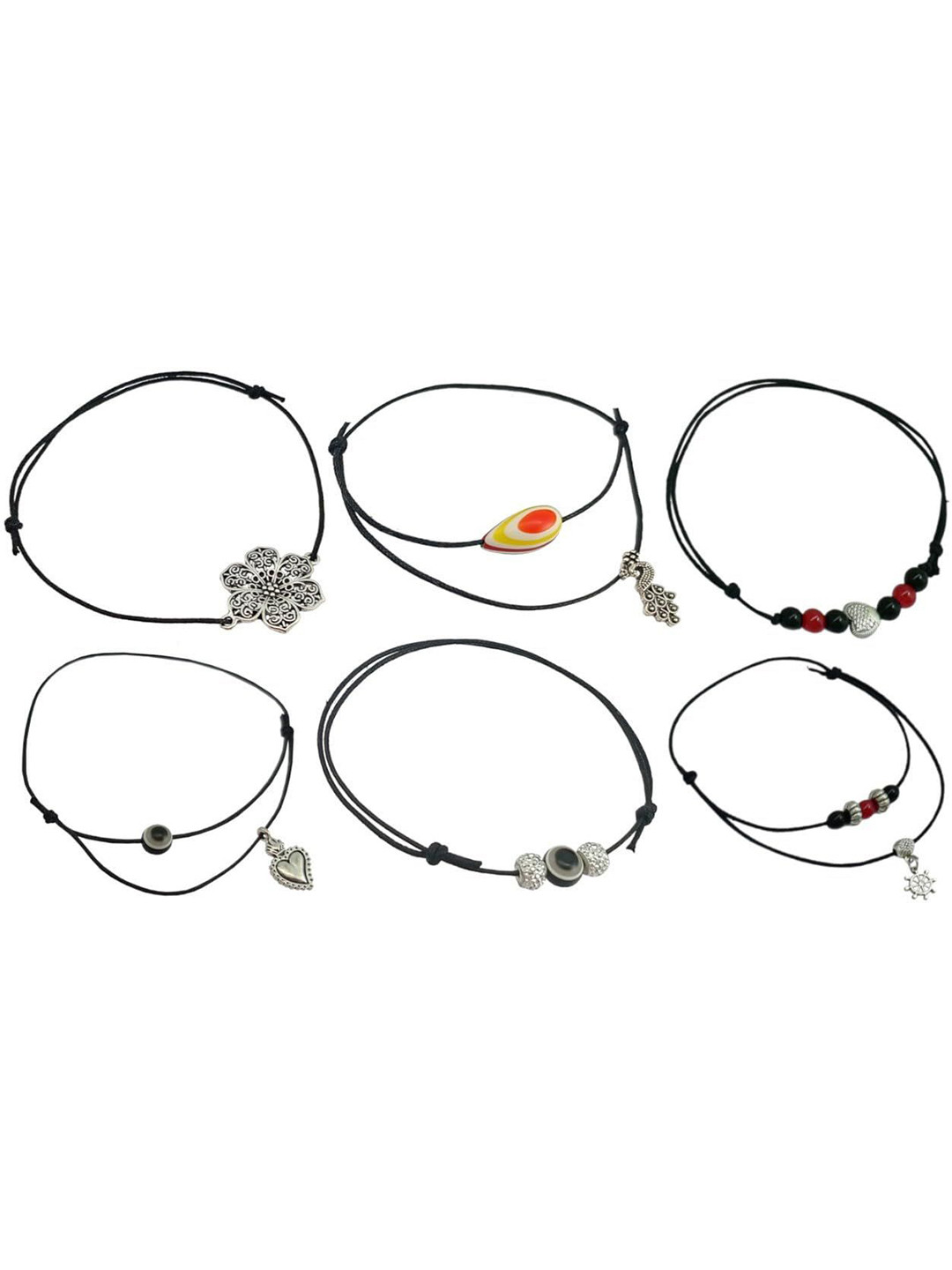 HIGH TRENDZ Set Of 6 Cotton Thread Anklet