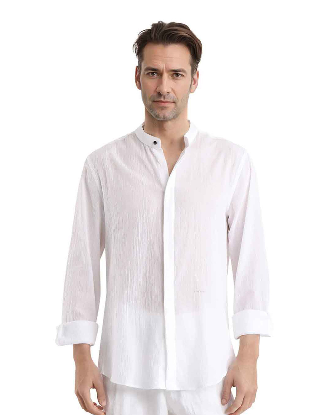 RARE RABBIT CRINKLE-25 Men Mandarin Collar Solid Cotton Casual Regular Fit Shirt