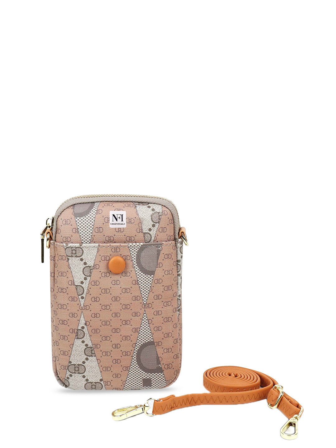 NFI essentials Geometric Printed PU Structured Sling Bag with Cut Work