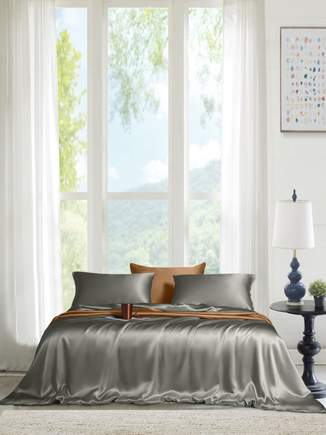 THE LINEN COMPANY Winter Collection Silver Cotton 300 TC Single Fine Bedsheet with a Pillow Cover-60 x 90 inches