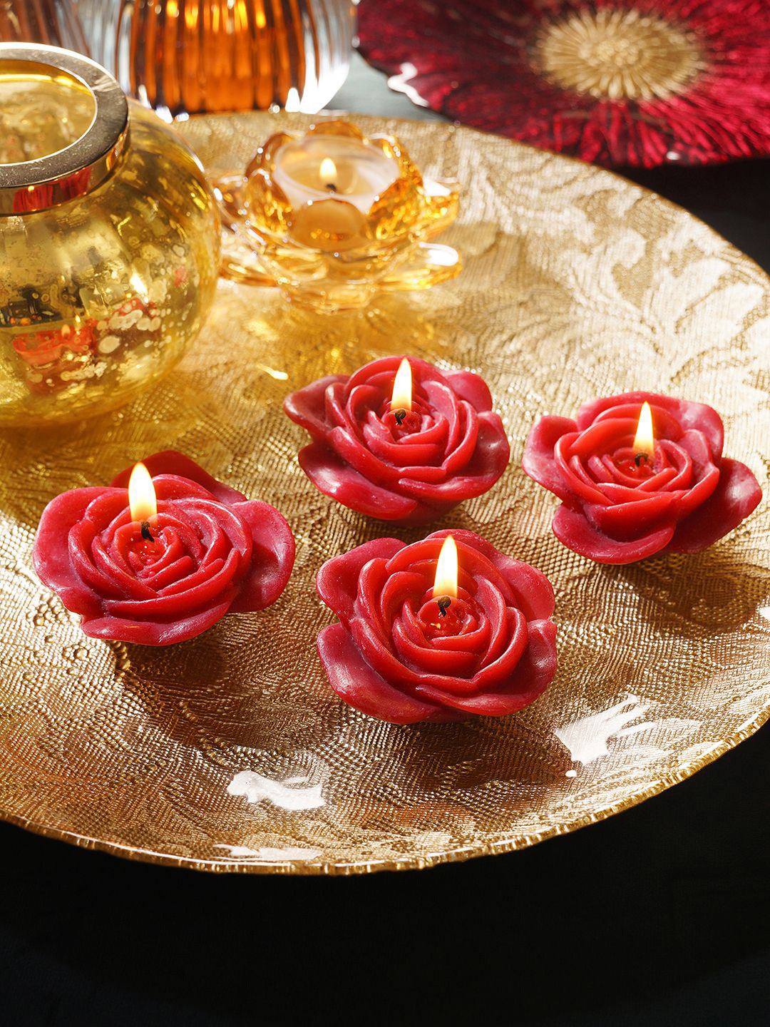 Pure Home and Living Flower 4Pcs Smokeless 1 Wick Scented Solid Regular Tea Light Candles