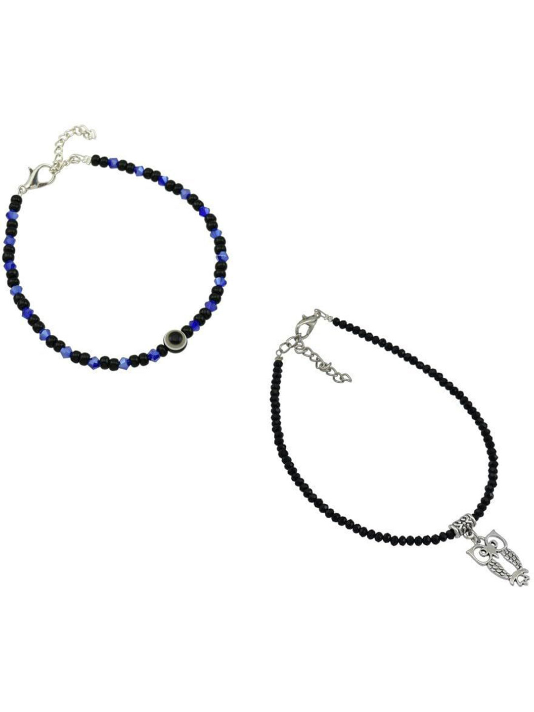 HIGH TRENDZ Set Of 2 Single Leg Crystal Beaded Anklet
