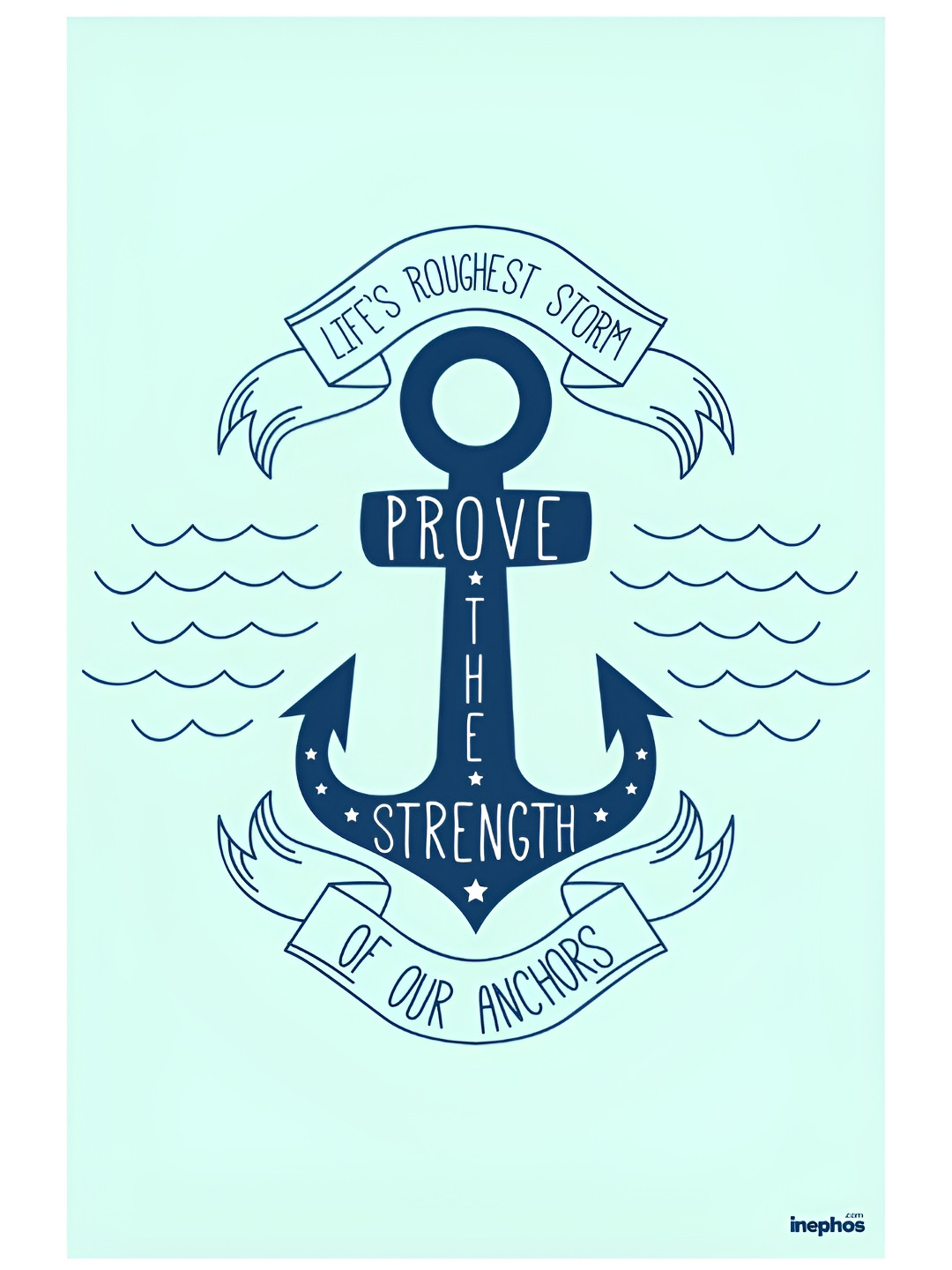 Inephos Blue & Navy Blue Anchor Printed Wall Poster
