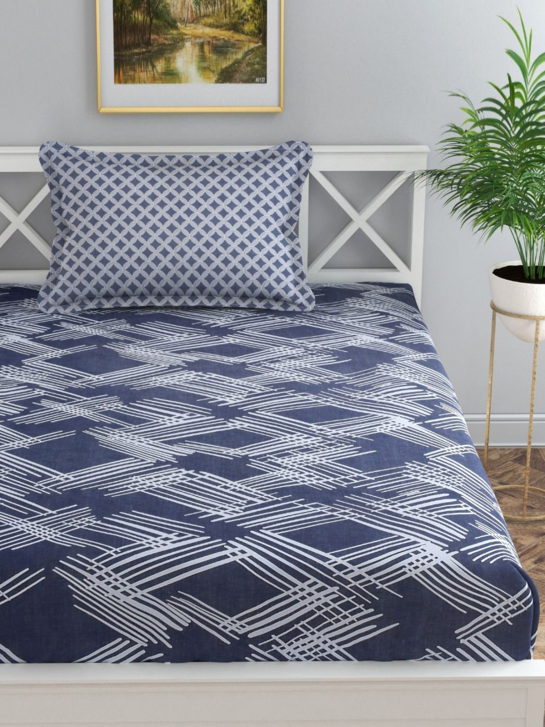 Florida Flyn Grey Abstract Cotton Breathable 200 TC Single Fine Bedsheet with a Pillow Cover-61 x 90 inches