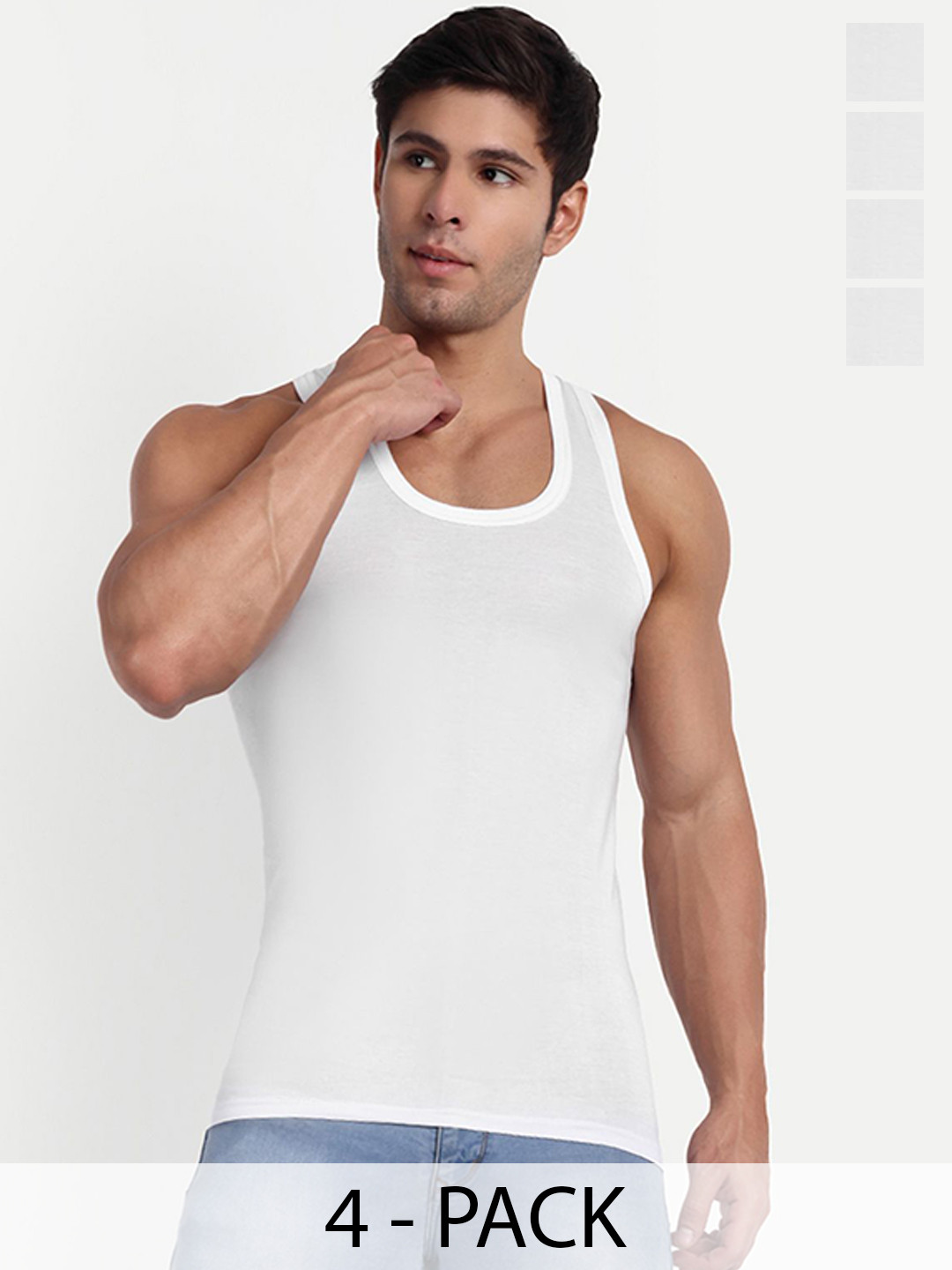 KANSAL Pack Of 4 Scoops Neck Innerwear Vests11-MACHU_RN_P4