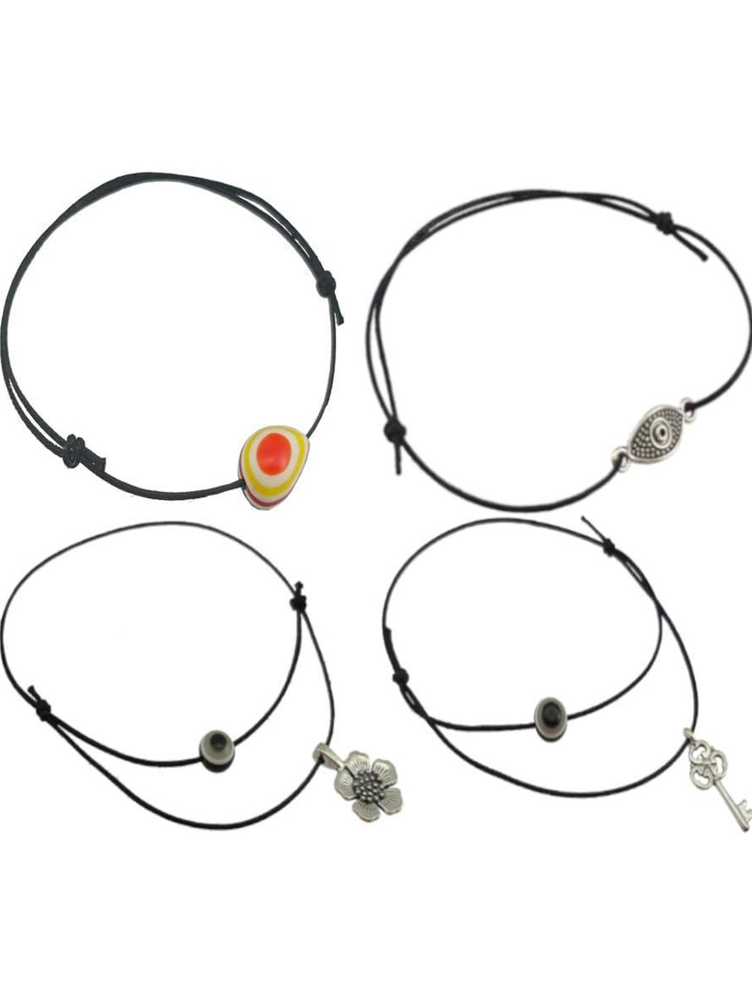 High Trendz Pack of 4 Single Leg Thread Knot Cotton Dori Anklet