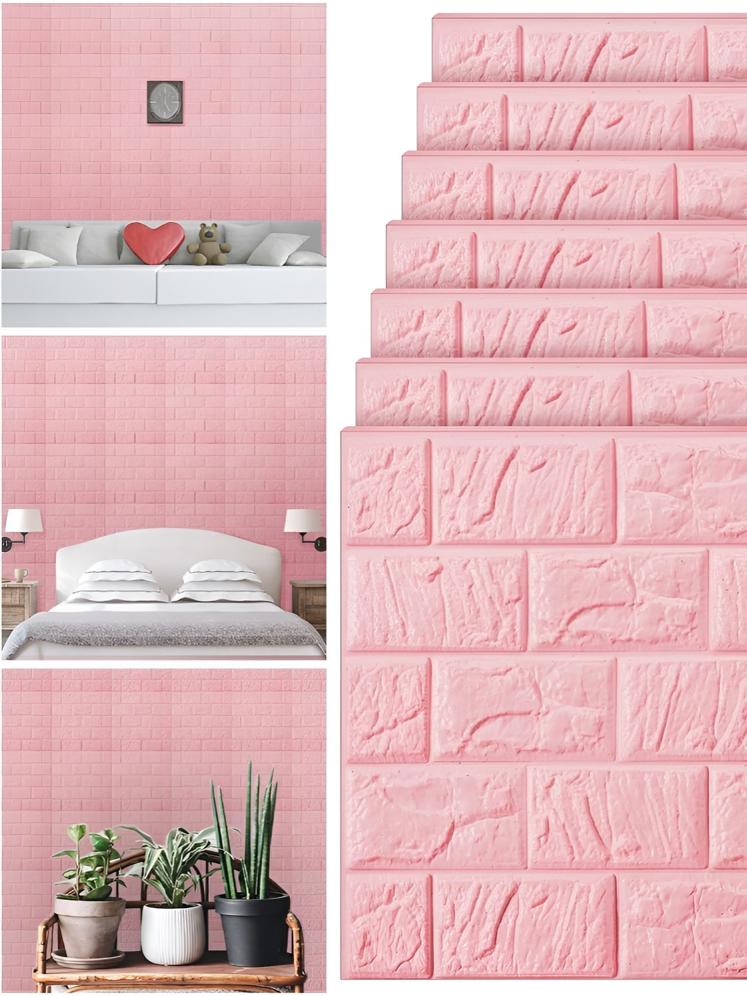 Lukzer 8 Piece Pink 3D Brick Self Adhesive Decals and Stickers
