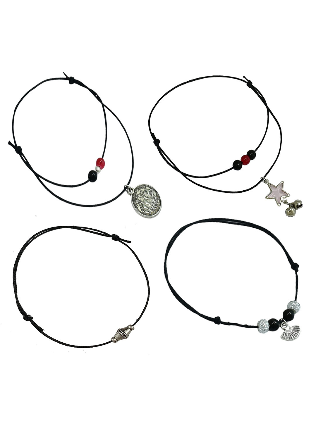 HIGH TRENDZ Set Of 4 Single Leg Thread Anklets