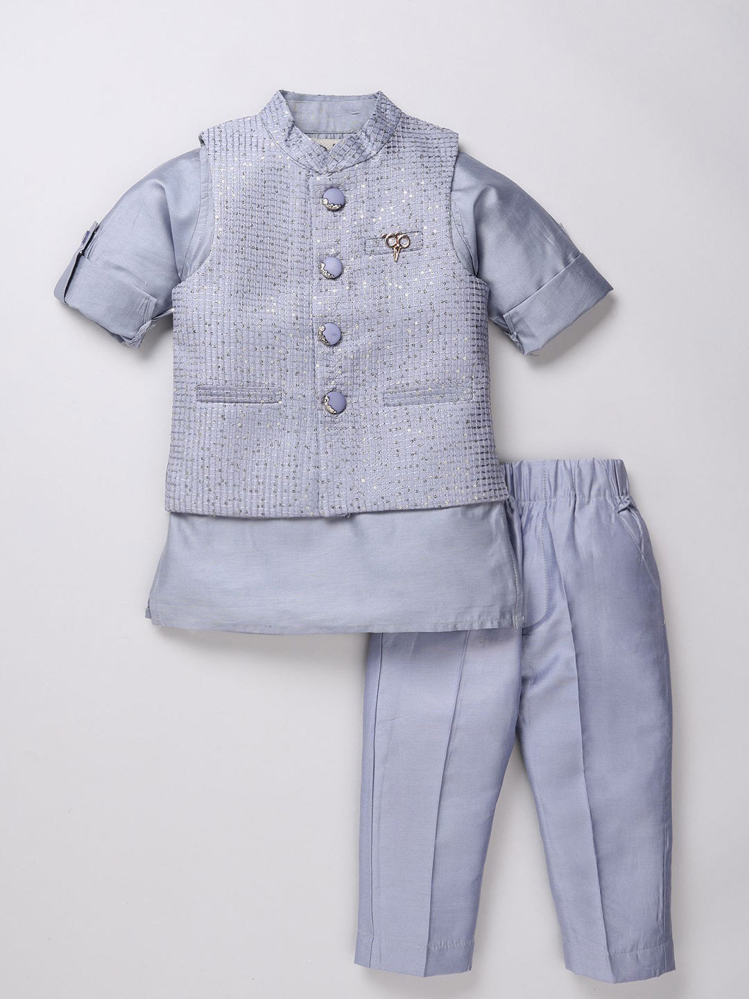 Little Collars Sequins Nehru Jacket Kurta Pajama Set