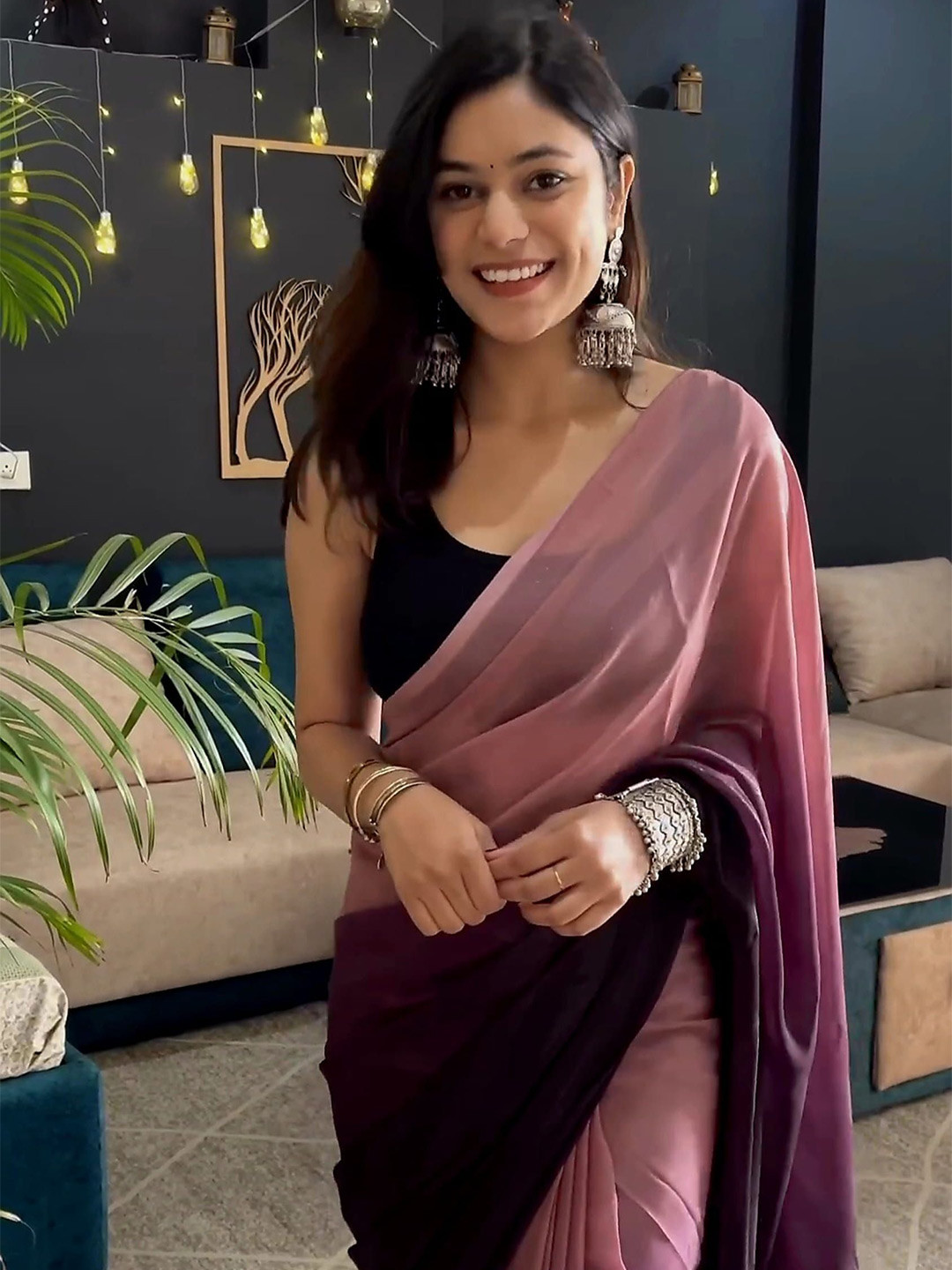 KAYOMMI Ombre Pure Chiffon Ready to Wear Saree