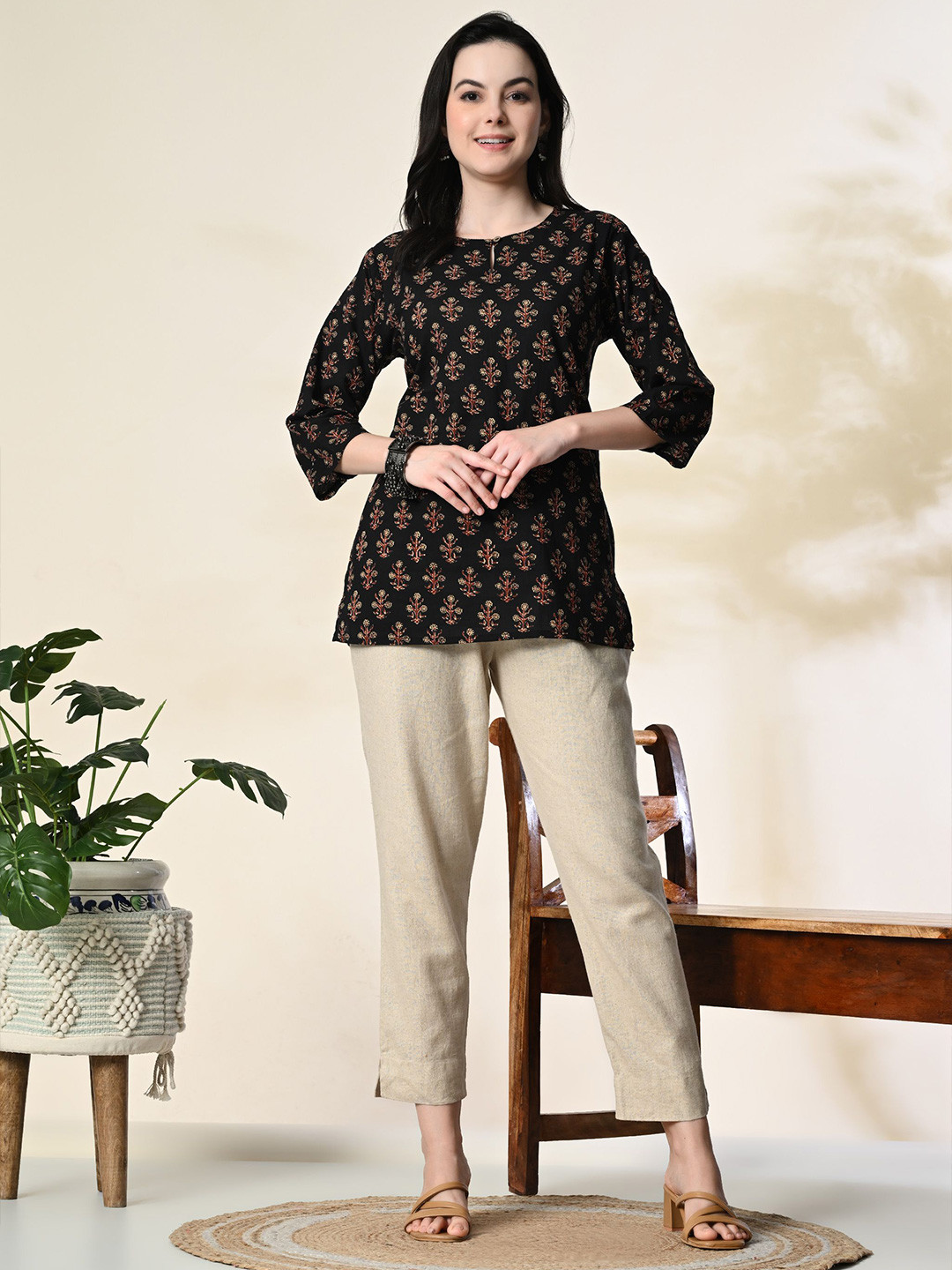 Fabway Clothing Mandarin Collar Printed Ethnic Tunic