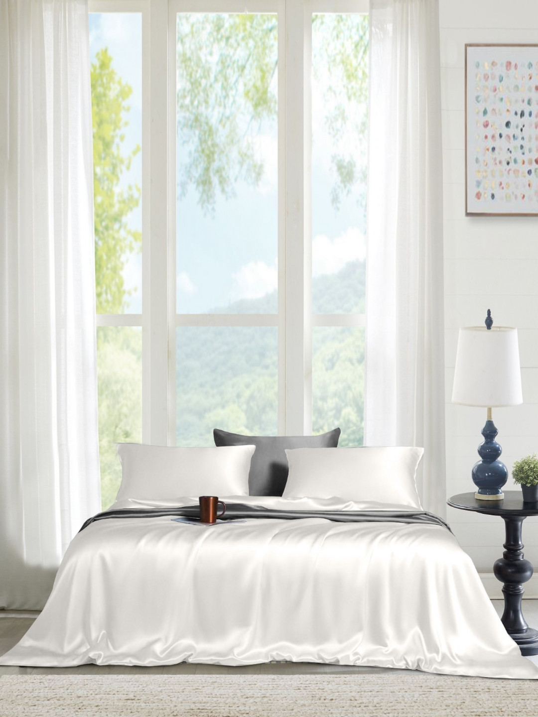 THE LINEN COMPANY White Cotton Wrinkle Free 300 TC King Fine Bedsheet with 2 Pillow Covers-100 x 90 inches