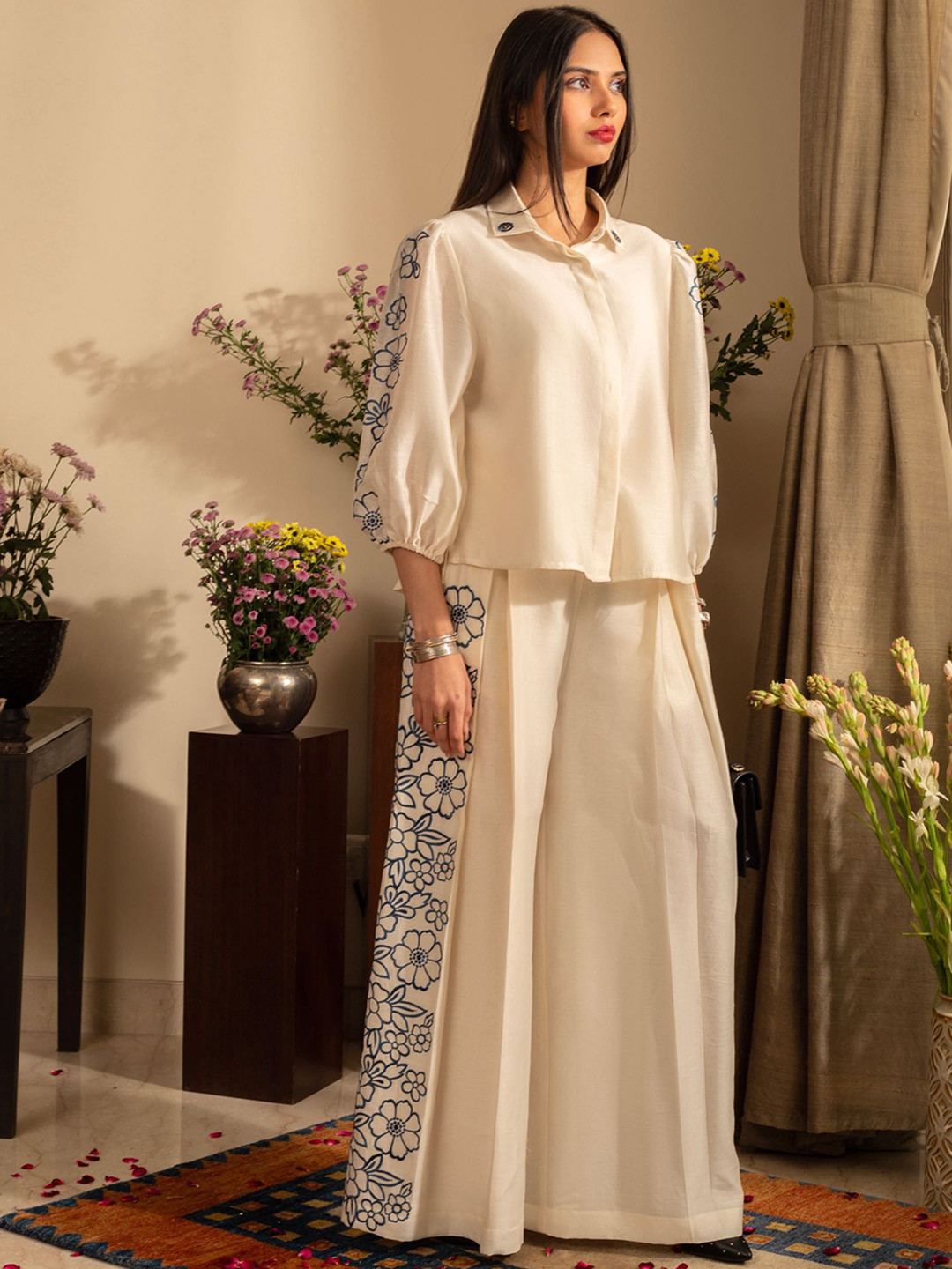 HOUSE OF INARI  Embroidered Shirt Collar Shirt & Trousers Co-Ords