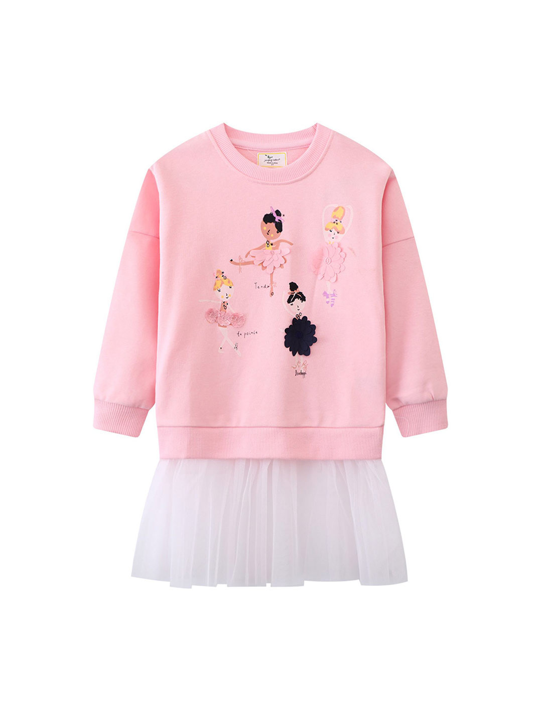 LULU & SKY Girls Floral Applique Drop-Waist Dress