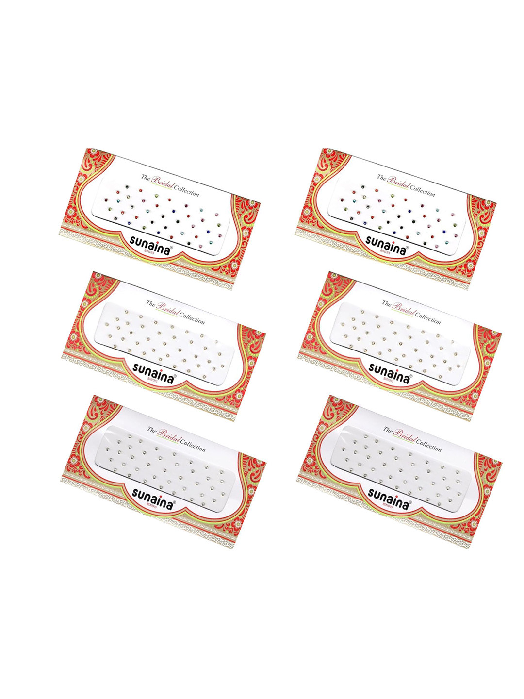 Sunaina Set Of 6 Small Bindi Multicolor Golden Silver Shiny Stone Bindi