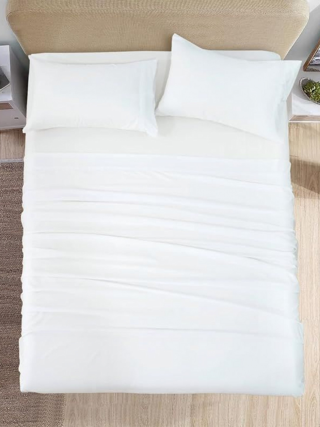 KASHILON White Cotton 300 TC Single Fine Bedsheet with 2 Pillow Covers-35 x 79 inches