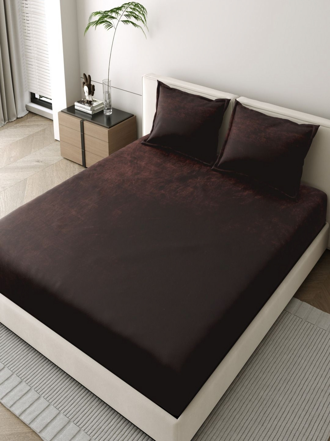 JAIPUR FABRIC Brown Woolen 400 TC King Bedsheet Set 2.74 m X 2.74 m