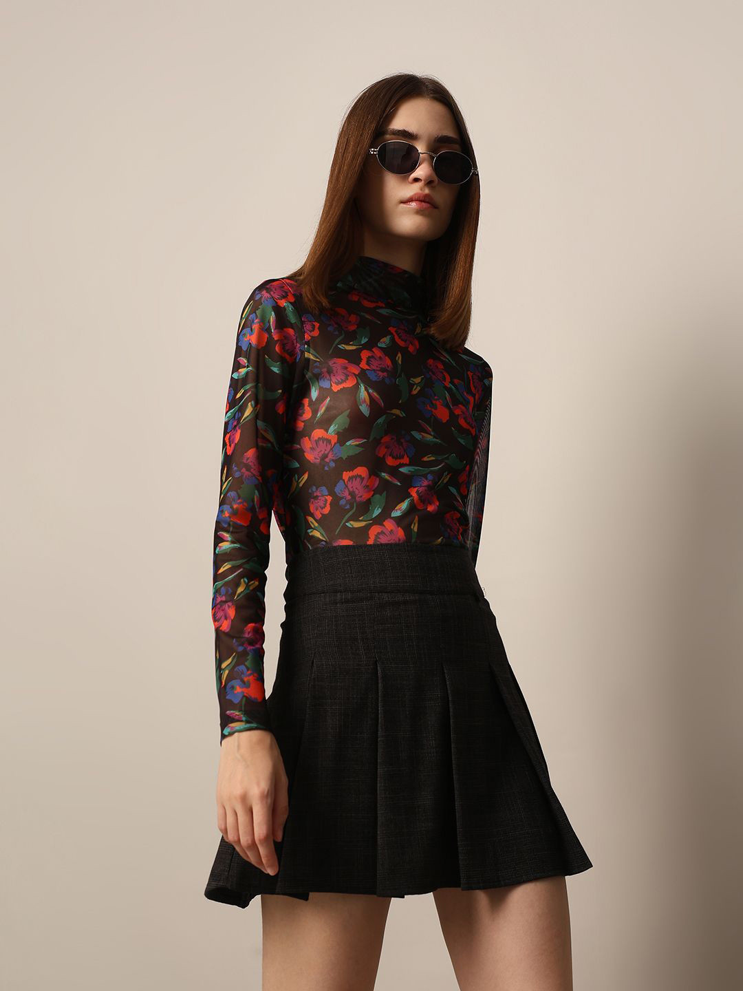 ONLY Floral Print Net Top