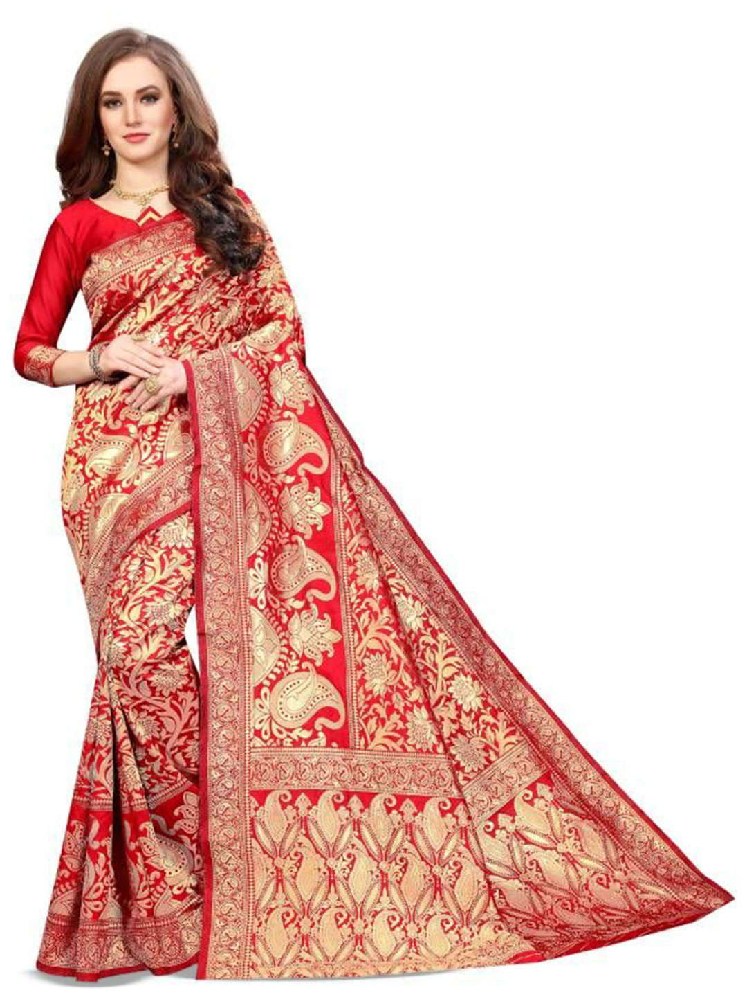 Shiroya Brothers Woven Design Zari Jute Cotton Kanjeevaram Saree