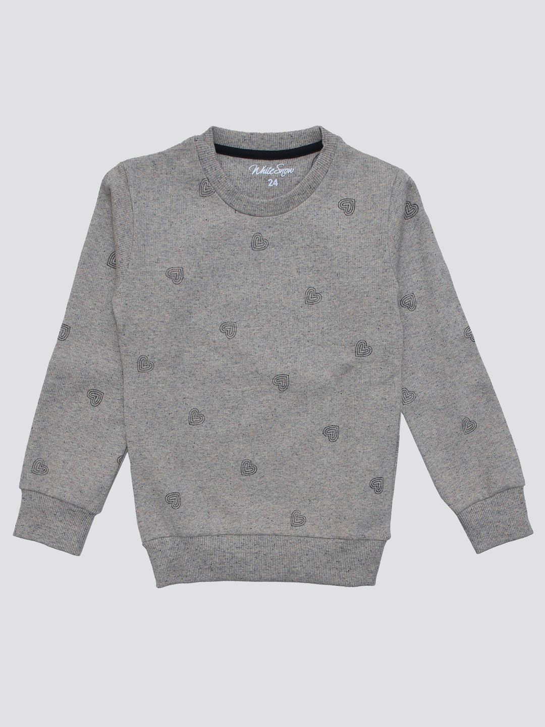 White Snow Girls Printed Round Neck Pullover Sweatshirt